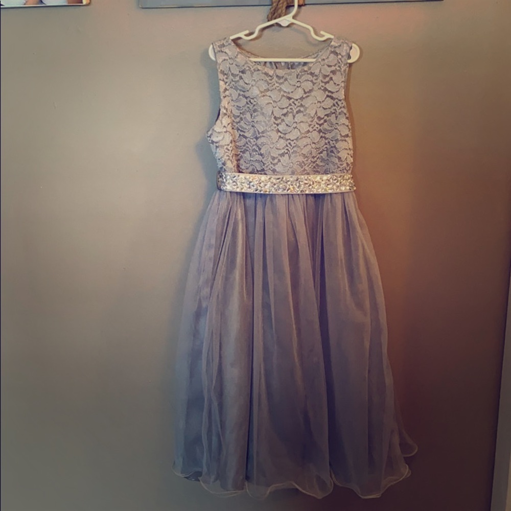 Silver formal dress for girls; new condition